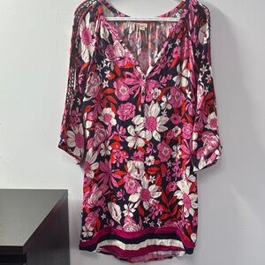 Hatley Pink, Red & White Floral V-Neck Tunic